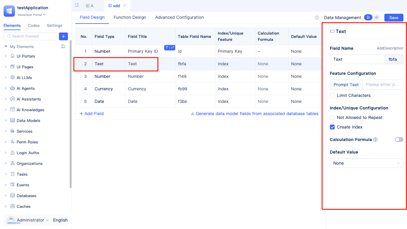Single Line Text Configuration