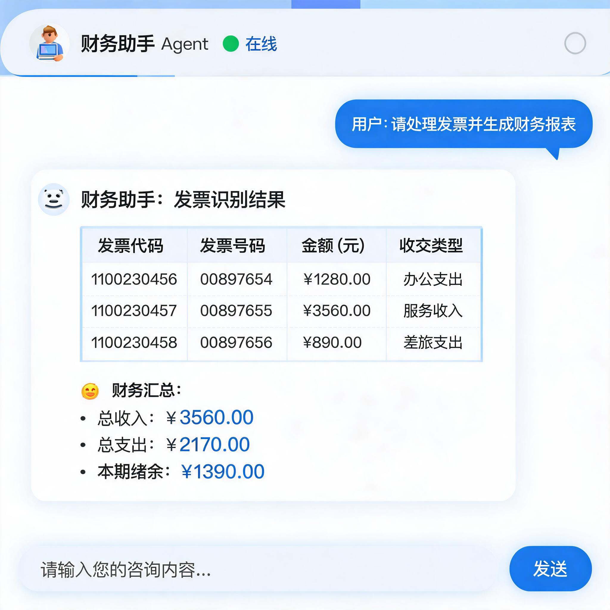 Finance agent interface