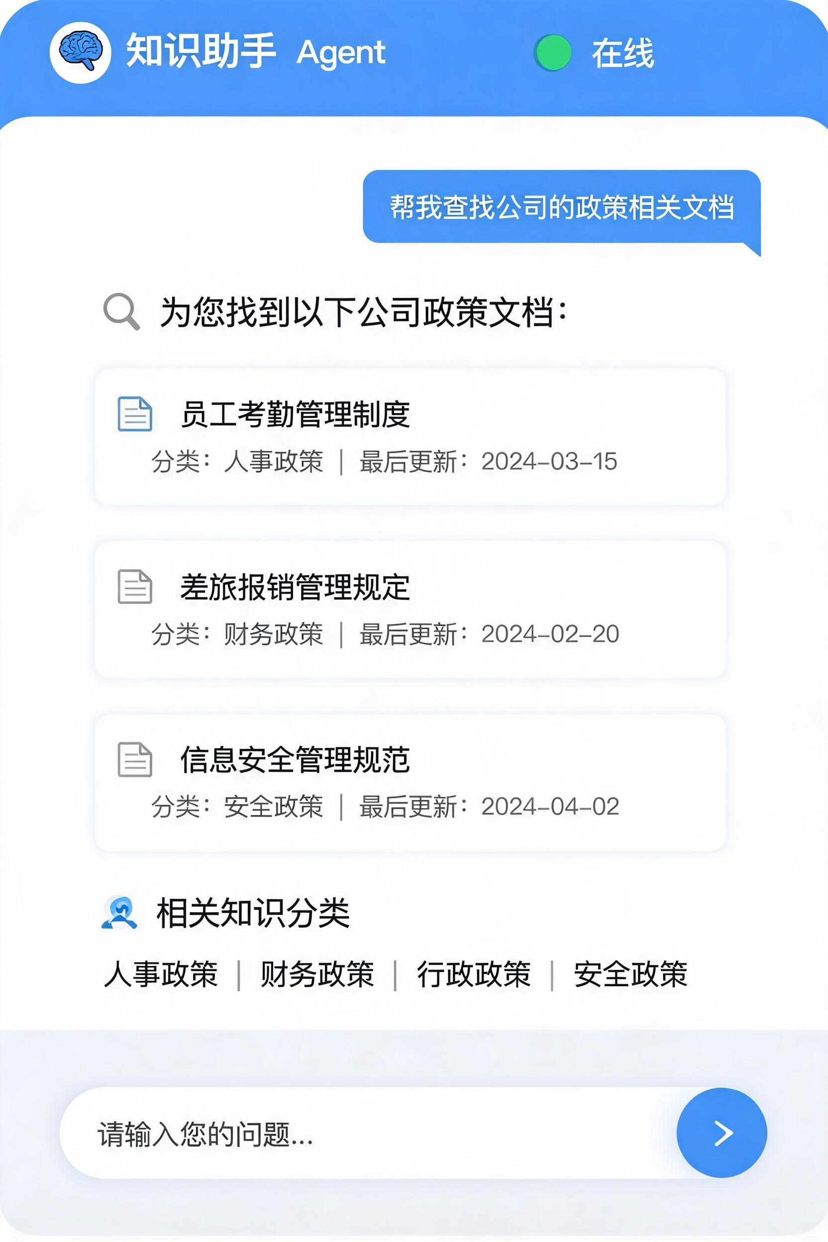 Knowledge sharing agent interface