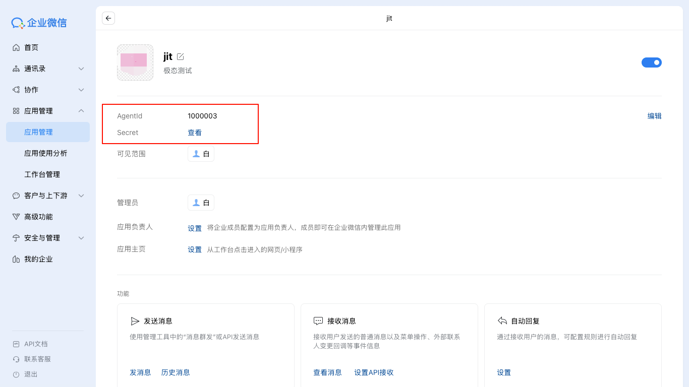 应用配置信息示例